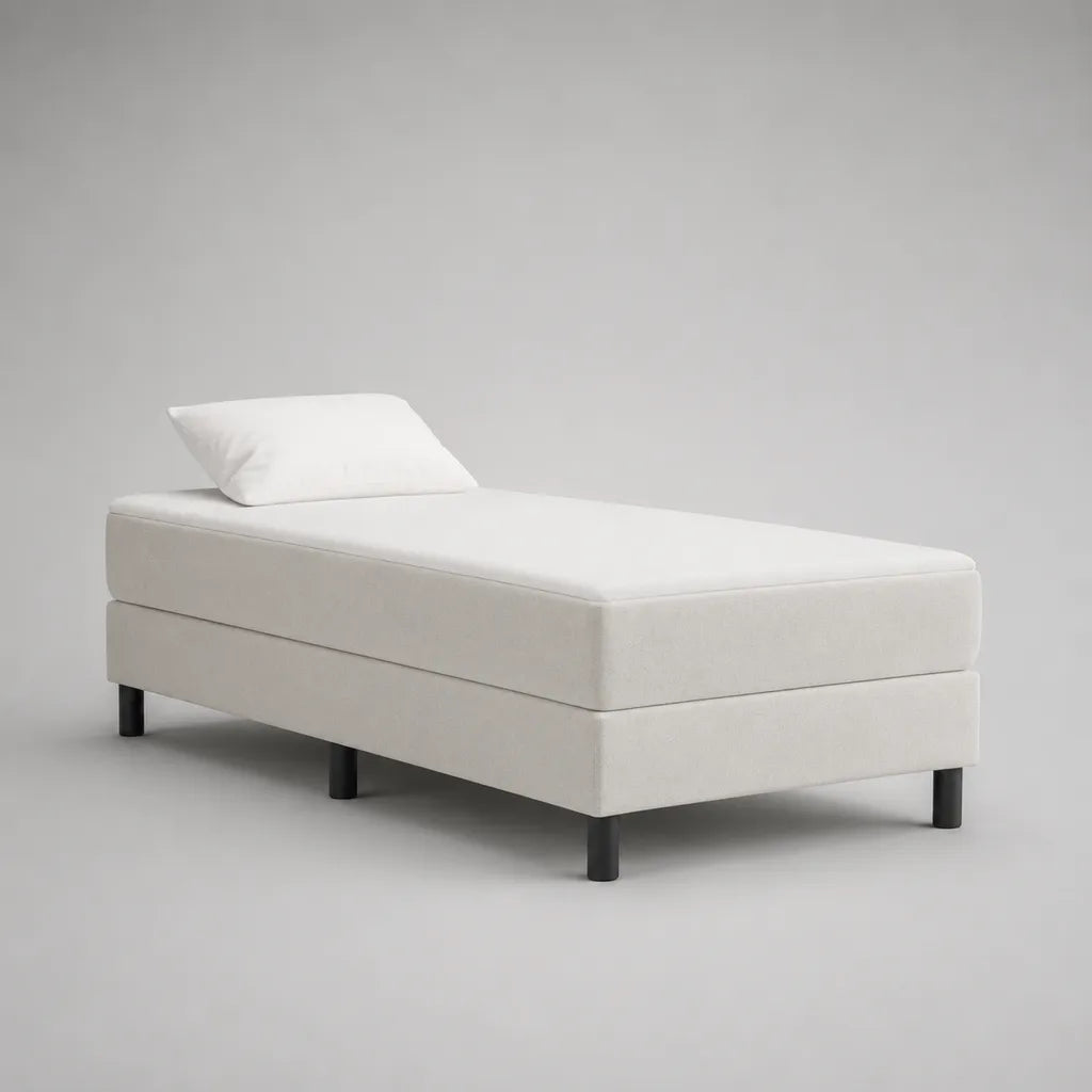 Gepolstertes Einzelbett mit Kaltschaummatratze, Weiß/Schwarz, 90 × 200 cm