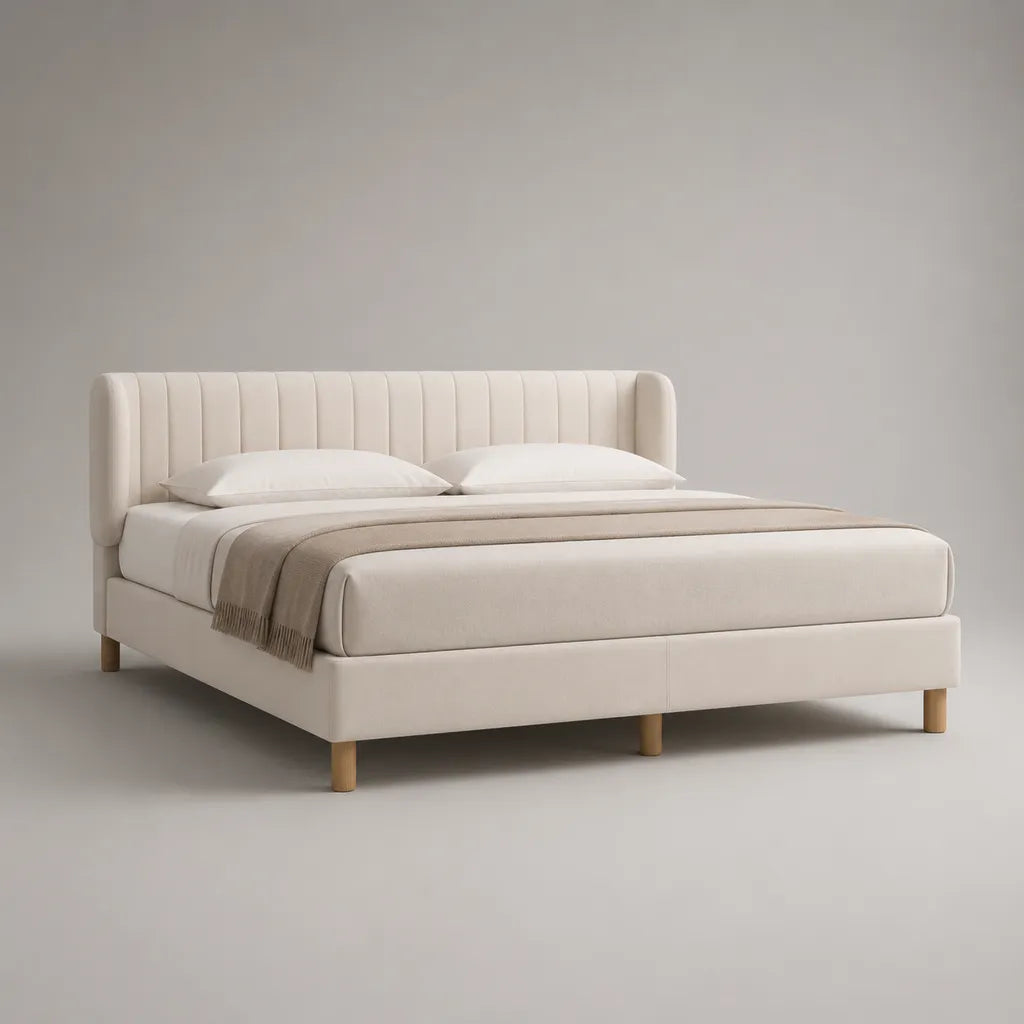 Polsterbett Doppelbett mit Lattenrost, Polyester in Samtoptik, Creme/Natur, Liegefläche 160 x 200 cm