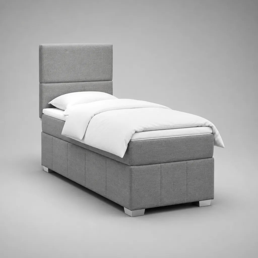 Boxspring-Einzelbett mit Matratze und Topper, Polyesterbezug, Grau/Silber, Liegefläche 90 × 200 cm