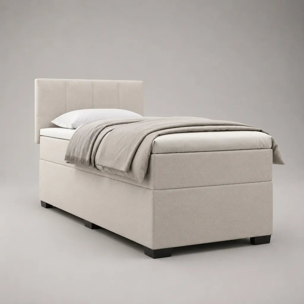 Boxspringbett 90 × 200 cm mit Matratze, gepolstertem Kopfteil und Polyesterbezug, Beige