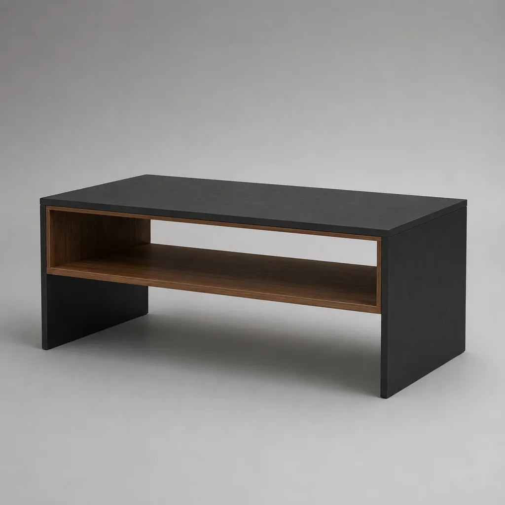 Rechteckiger Couchtisch aus MDF mit offenem Ablagefach, Schwarz/Nussbaum, 100 × 50 × 45 cm