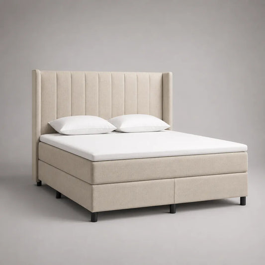 Boxspringbett-Set Doppelbett mit Taschenfederkernmatratze, Polyesterbezug und Topper, Beige, 180 x 200 cm