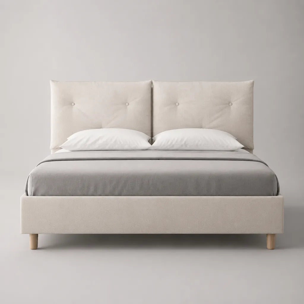 Polsterbett Doppelbett 160 × 200 cm mit Lattenrost und gepolstertem Kopfteil, Beige