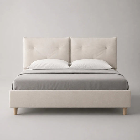 Polsterbett Doppelbett 160 × 200 cm mit Lattenrost und gepolstertem Kopfteil, Beige