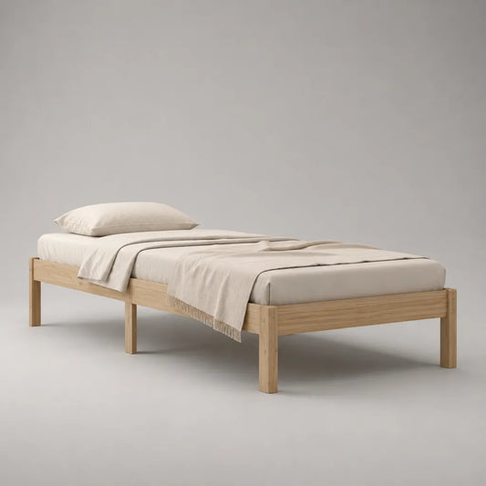 Bettgestell 90 x 200 cm aus Kiefer-Massivholz, Natur, ohne Kopfteil, 205 x 95 x 40 cm
