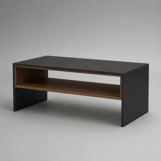 Rechteckiger Couchtisch aus MDF mit offenem Ablagefach, Schwarz/Nussbaum, 100 × 50 × 45 cm