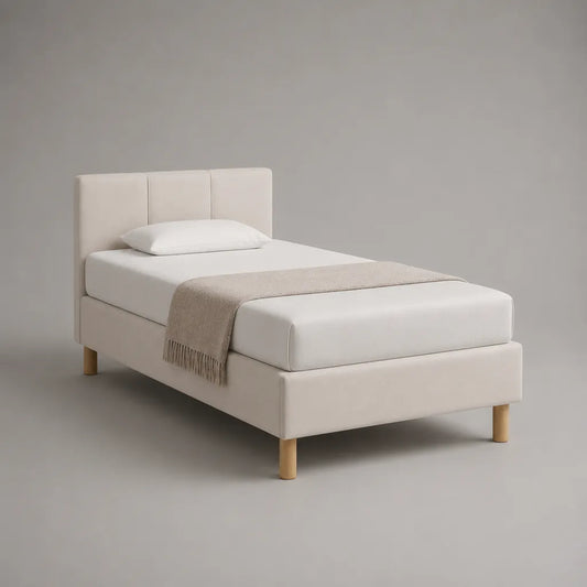 Polsterbett 90 × 200 cm mit Kopfteil, Polyester, Creme/Natur, 100 × 212 × 105 cm