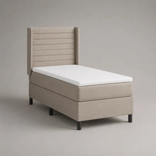 Boxspringbett-Set 4-teilig 90 × 200 cm mit Taschenfederkernmatratze, Topper und Polyesterbezug, Beige, Weiß und Schwarz