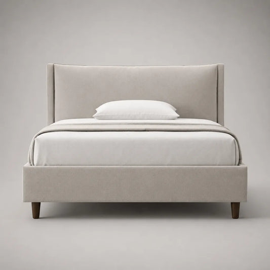 Polsterbett 160 × 200 cm mit Polyesterbezug und Flügelkopfteil, Beige